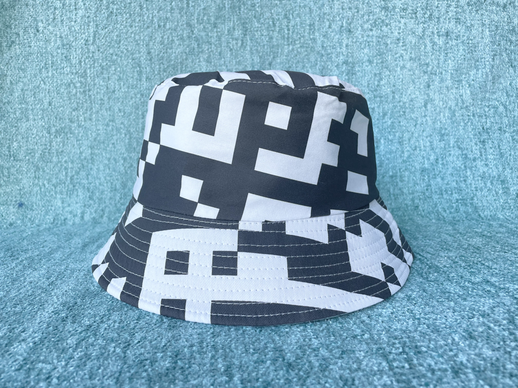 Bold Black Hat, Cool Abstract Sun Cotton for 2024 Trendy Fisherman QR Raves, Code Bucket Geometric Monochrome and Unisex QR Cap Music White Pattern Design with Unique Graphic Code Gamer for Hat
