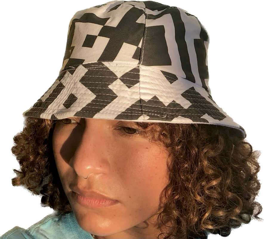 Bold Black and White Geometric 2024 Cotton Unisex Graphic Bucket Code Hat, Abstract Gamer Raves, Cool Trendy Music Unique Design Sun Pattern Monochrome QR Cap with Hat for Fisherman for QR Code